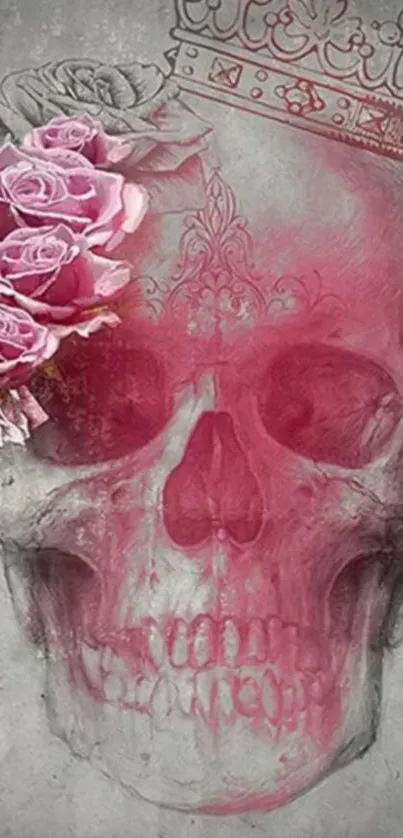 Artistic pink floral skull with crown wallpaper.