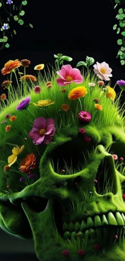 Green skull with flowers mobile wallpaper