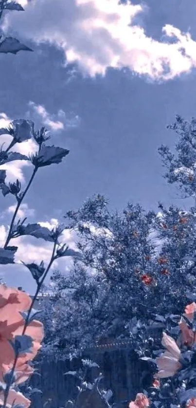 Floral sky captured with vivid flowers and a blue sky background.