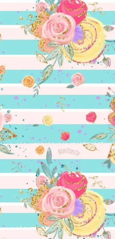 Vibrant phone wallpaper with floral and striped pattern.