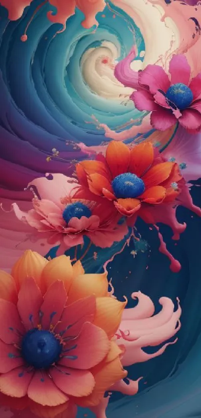 Vibrant wallpaper with swirling orange flowers.