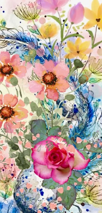 Colorful floral watercolor mobile wallpaper with abstract design.