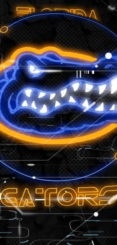 Florida Gators neon logo on a dark background.