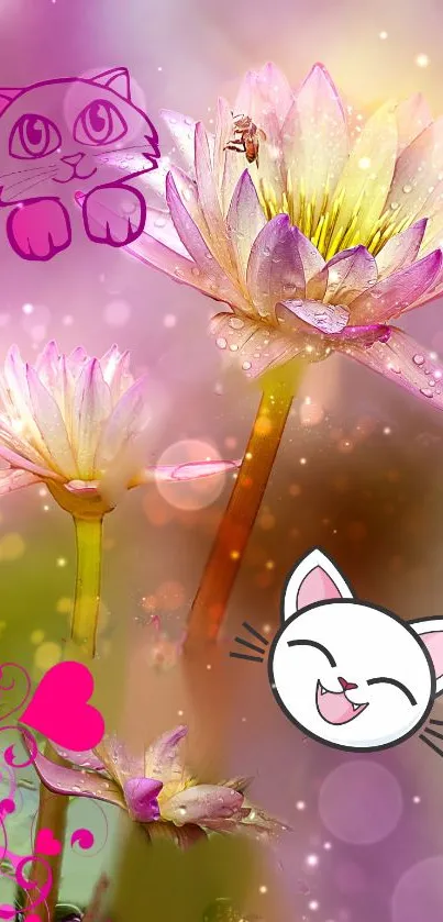 Pink Kitty Flowers Live Wallpaper