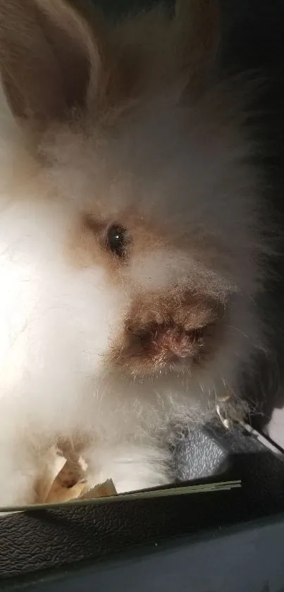 Adorable fluffy bunny in warm sunlight.