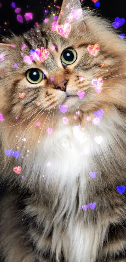 Fluffy Siberian cat with striking eyes on a black background.