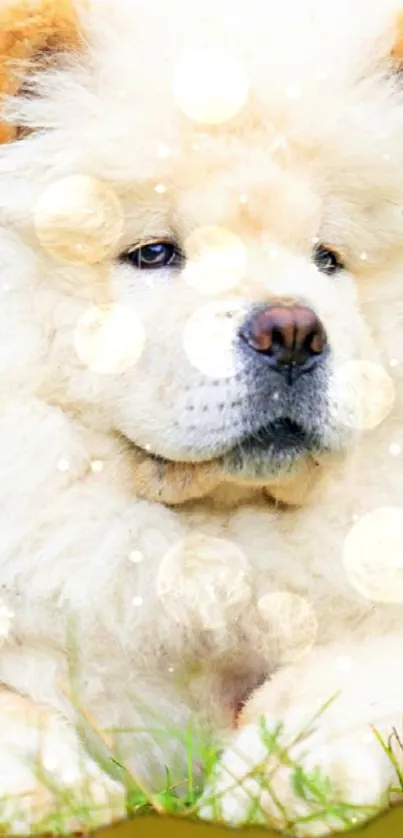 Fluffy Chow Chow puppy with bokeh background.