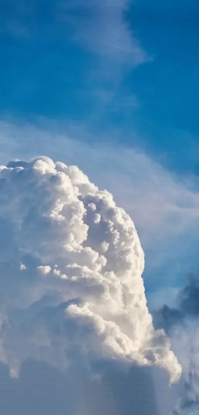 Fluffy white clouds meet a vibrant blue sky, creating a serene and peaceful view.