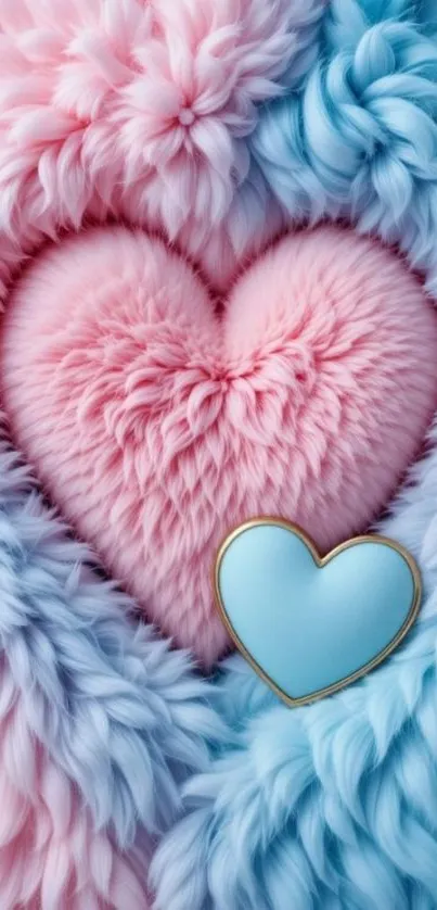 Fluffy pink heart in pastel clouds wallpaper.