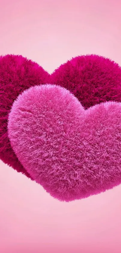 Fluffy pink hearts on a soft pink background, perfect for mobile wallpaper.