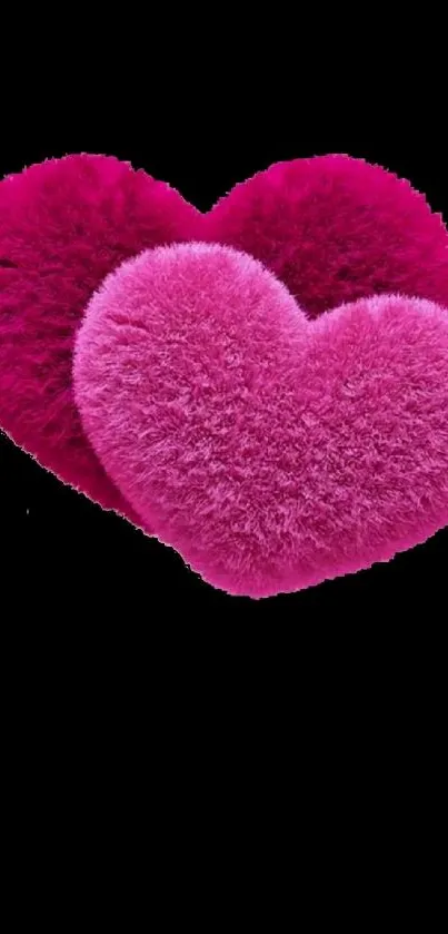 Fluffy pink hearts mobile wallpaper on black background.