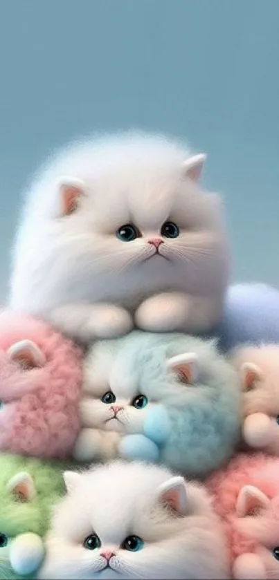 Adorable fluffy kittens in pastel colors for mobile wallpaper.