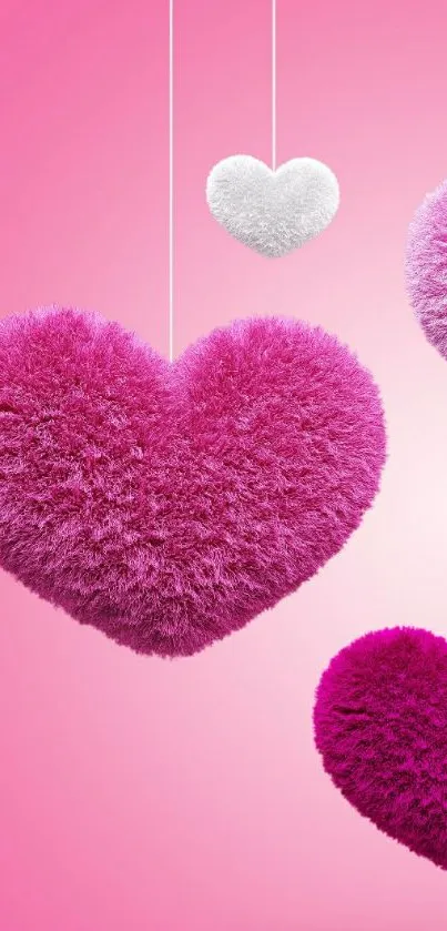 Mobile wallpaper with fluffy pink hearts.