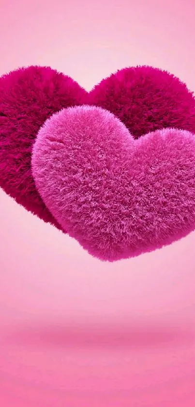 Fluffy pink heart wallpaper with cozy textures.