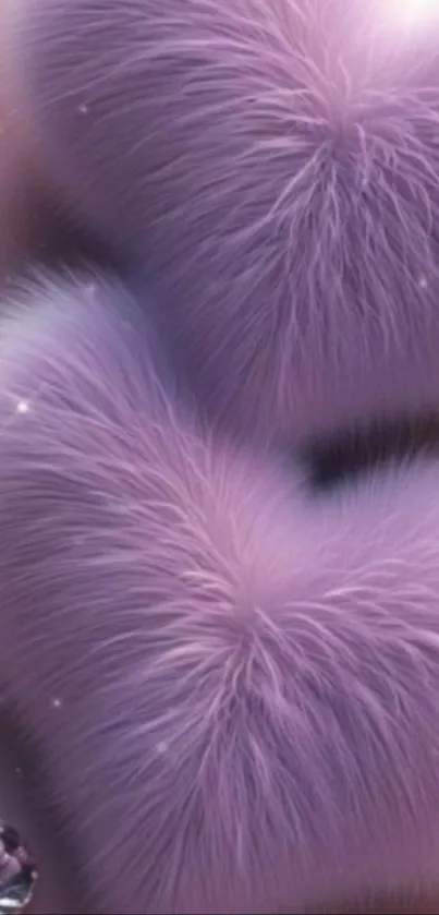 Fluffy purple heart with crystal accents on mobile wallpaper.