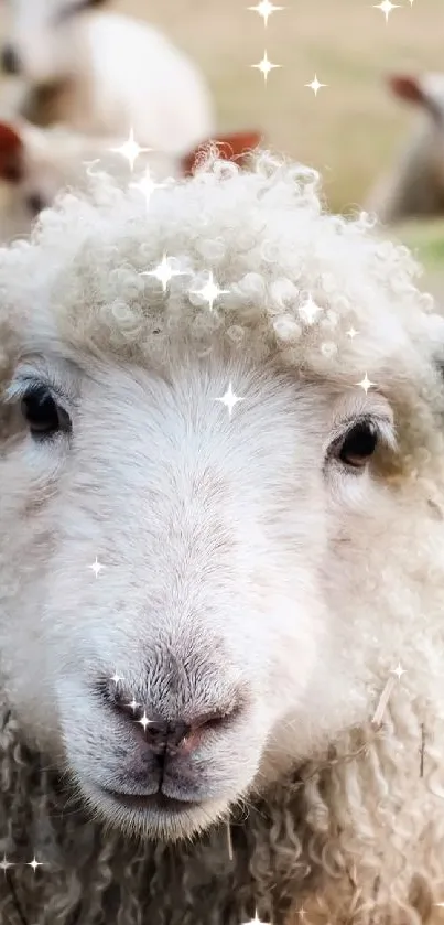 Fluffy sheep grazing in a green field.