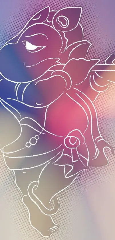 Ganesh playing flute on a pastel gradient background with soft colors.