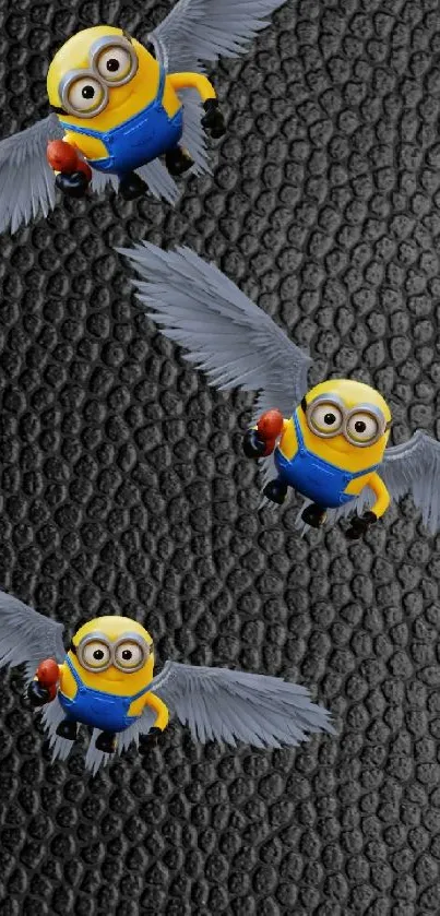 Flying cartoon characters on black textured background wallpaper.