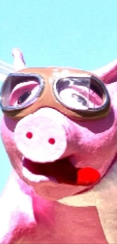Whimsical pink flying pig sculpture with ocean backdrop.