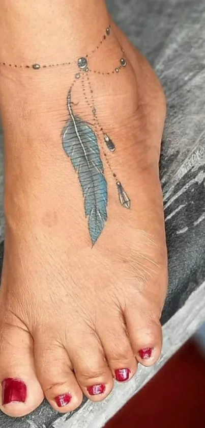 Elegant foot tattoo with feather design, perfect for wallpaper.