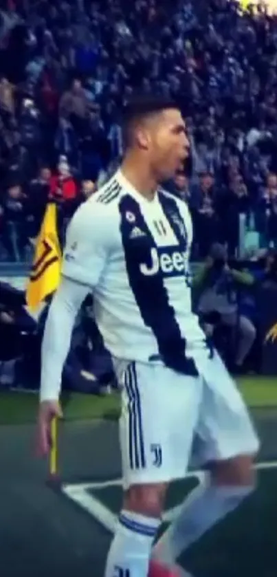 Football player celebrating passionately on the field.