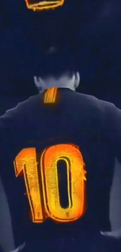 Football legend with number 10 in deep blue and orange colors.