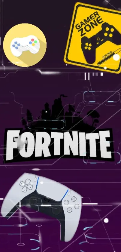 Fortnite-themed wallpaper with gaming controllers and vibrant graphics.