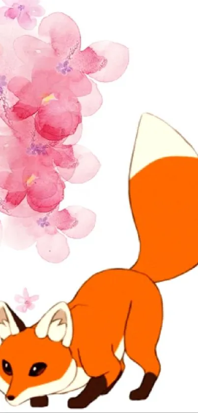 Cartoon fox with pink floral design wallpaper.