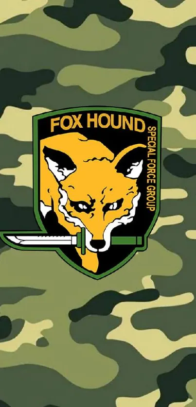 Fox Hound logo on green camouflage background wallpaper