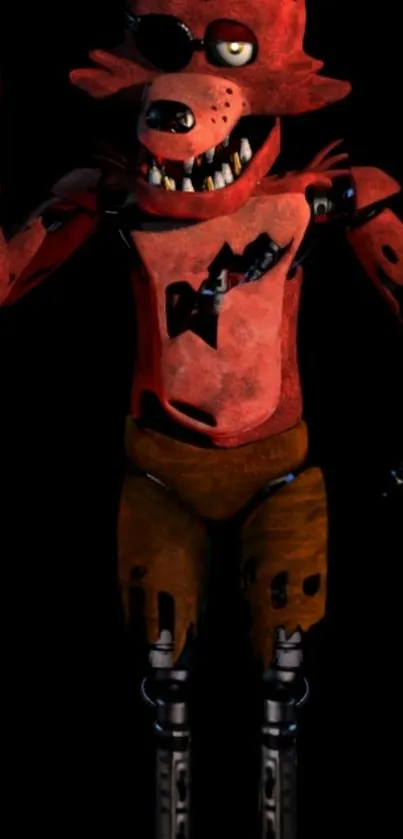 Foxy the pirate animatronic from FNaF on a dark background.