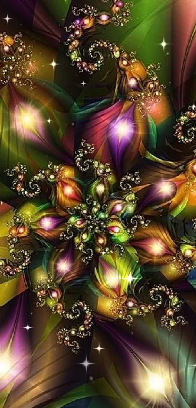 Colorful fractal fantasy art wallpaper with vibrant swirls and patterns.