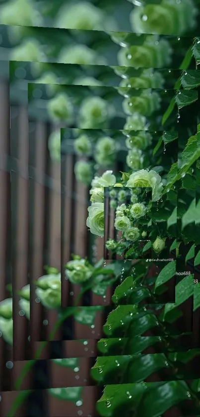 Fractal pattern of green leaves and flowers.