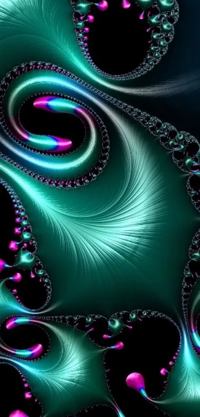 Abstract teal and magenta fractal pattern mobile wallpaper.