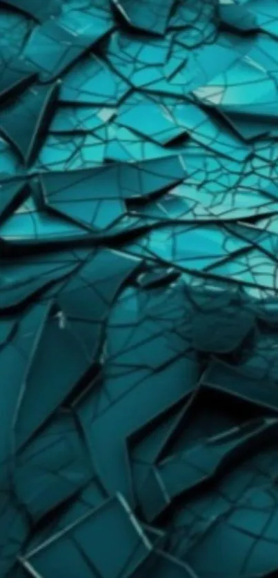 Fractured teal wallpaper with shattered glass effect, ideal for modern devices.