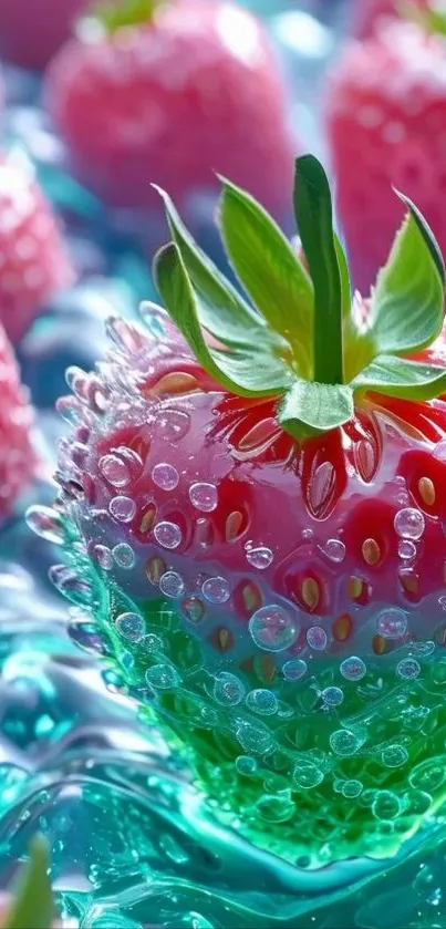 Close-up of strawberries with bubbles on mobile wallpaper.