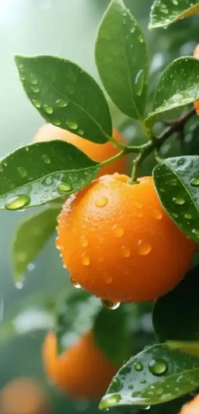 Vibrant oranges on green leafy branches in a citrus orchard.