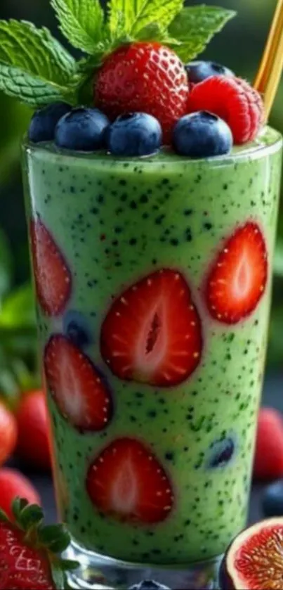 Refreshing fruit smoothie with strawberries and blueberries.