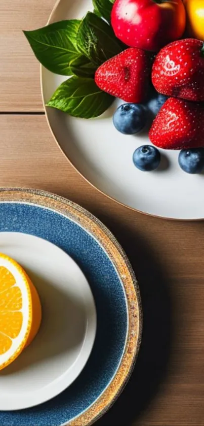 Vibrant fruit arrangement on tabletop.