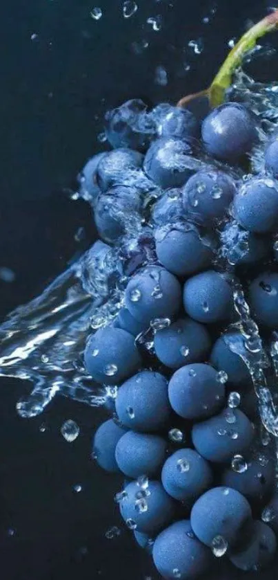 Fresh grapes with water splash on mobile wallpaper.