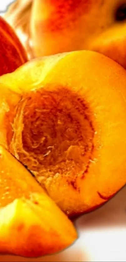 Close-up of juicy peaches in vibrant colors.