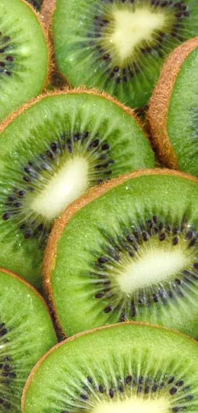 Close-up of vibrant green kiwi slices, showcasing their natural texture.