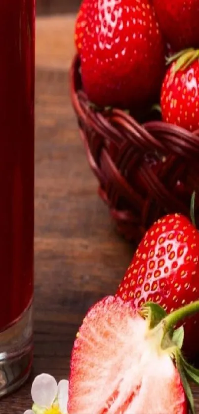 Mobile wallpaper of fresh strawberries and a delicious smoothie.