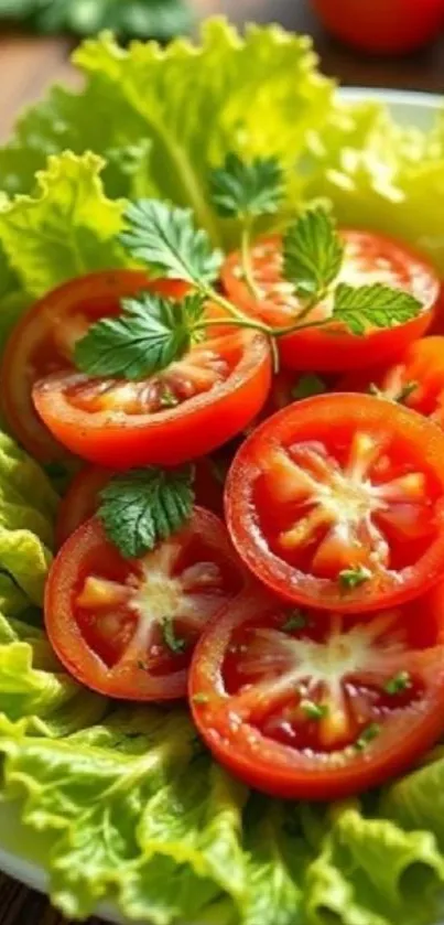 Vibrant tomato and lettuce salad on a plate.