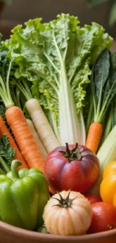 Bowl of assorted fresh vegetables, vibrant and colorful.