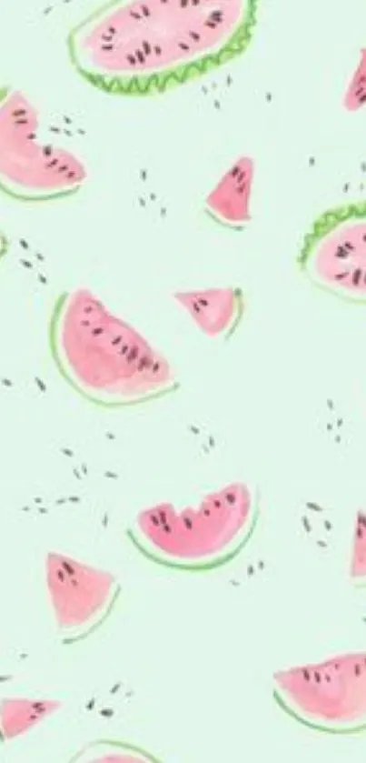 Hand-drawn watermelon slices with mint background.