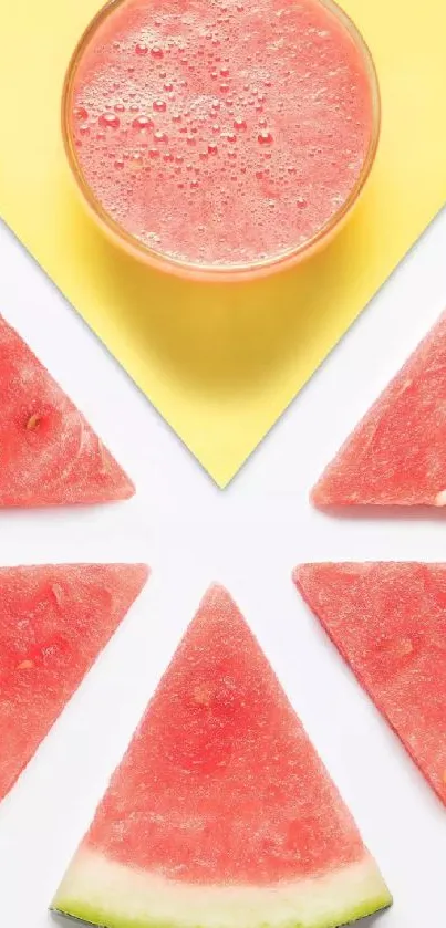 Vibrant mobile wallpaper with watermelon slices and yellow background.