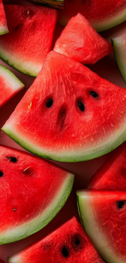 Slices of vibrant red watermelon with seeds