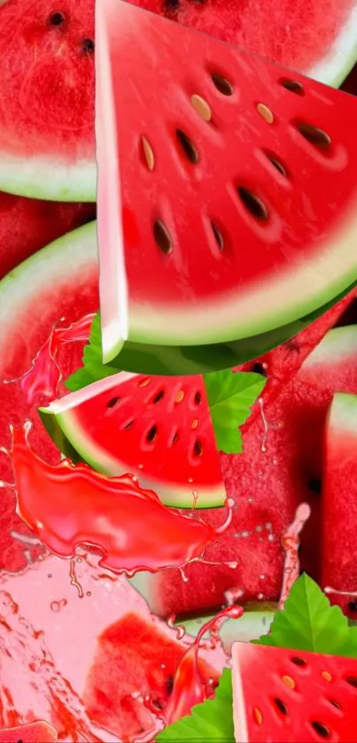 Mobile wallpaper of fresh watermelon slices with vibrant red and green colors.