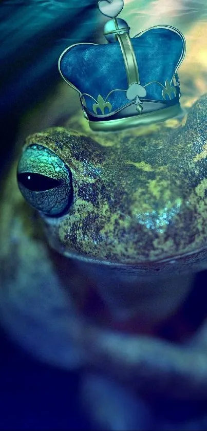 Whimsical underwater scene with crowned frog.