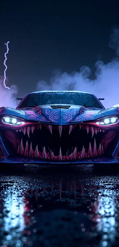 Front View Of A Purple Car With Teeth Live Wallpaper